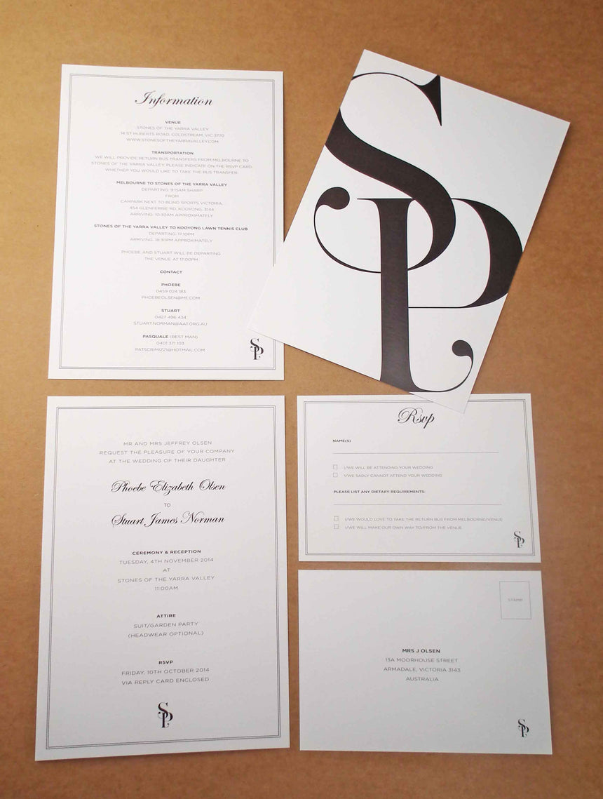 Phoebe and Stuart wedding invitation set