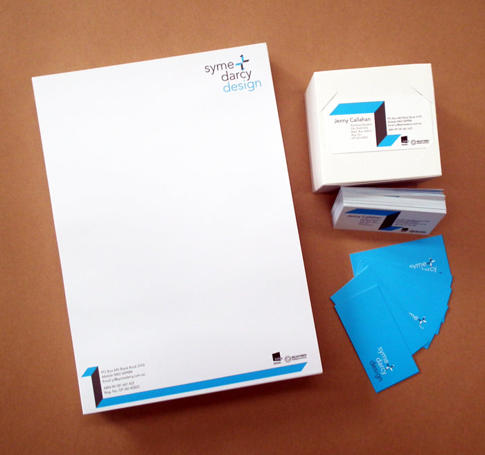 Stationery Printing.  Letterhead stock 100gsm offset  Business cards double sided print 340gsm with matt laminate finish.